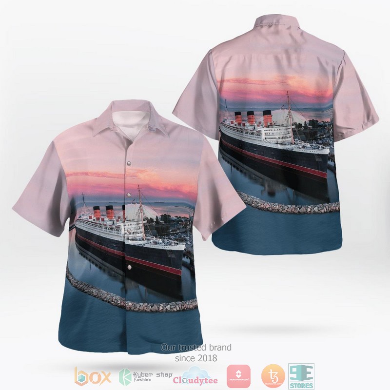 RMS Queen Mary Blue Ocean Aloha Shirt