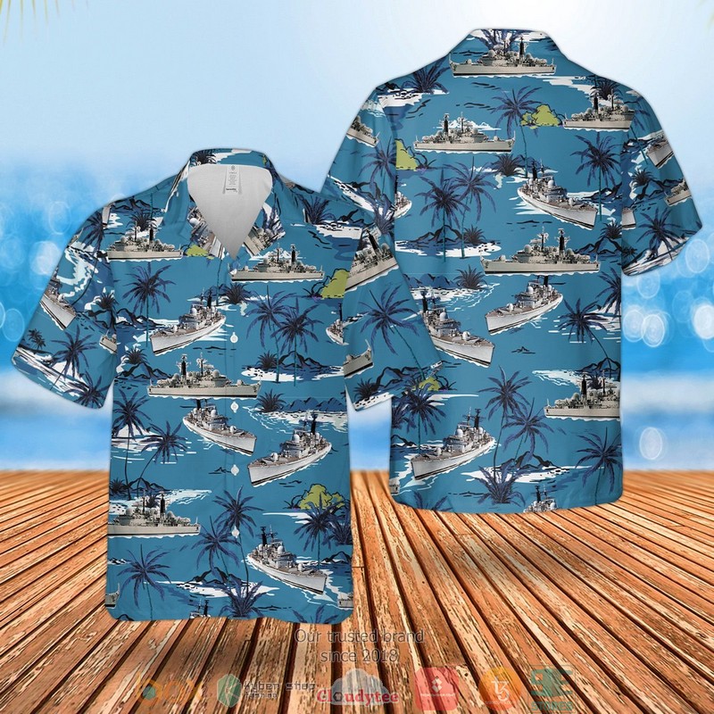 RN Sheffield Class Type 42 Destroyer Short Sleeve Hawaiian Shirt