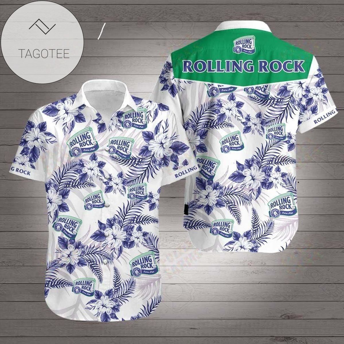 Rolling Rock Music Hawaiian Graphic Print Short Sleeve Hawaiian Casual Shirt