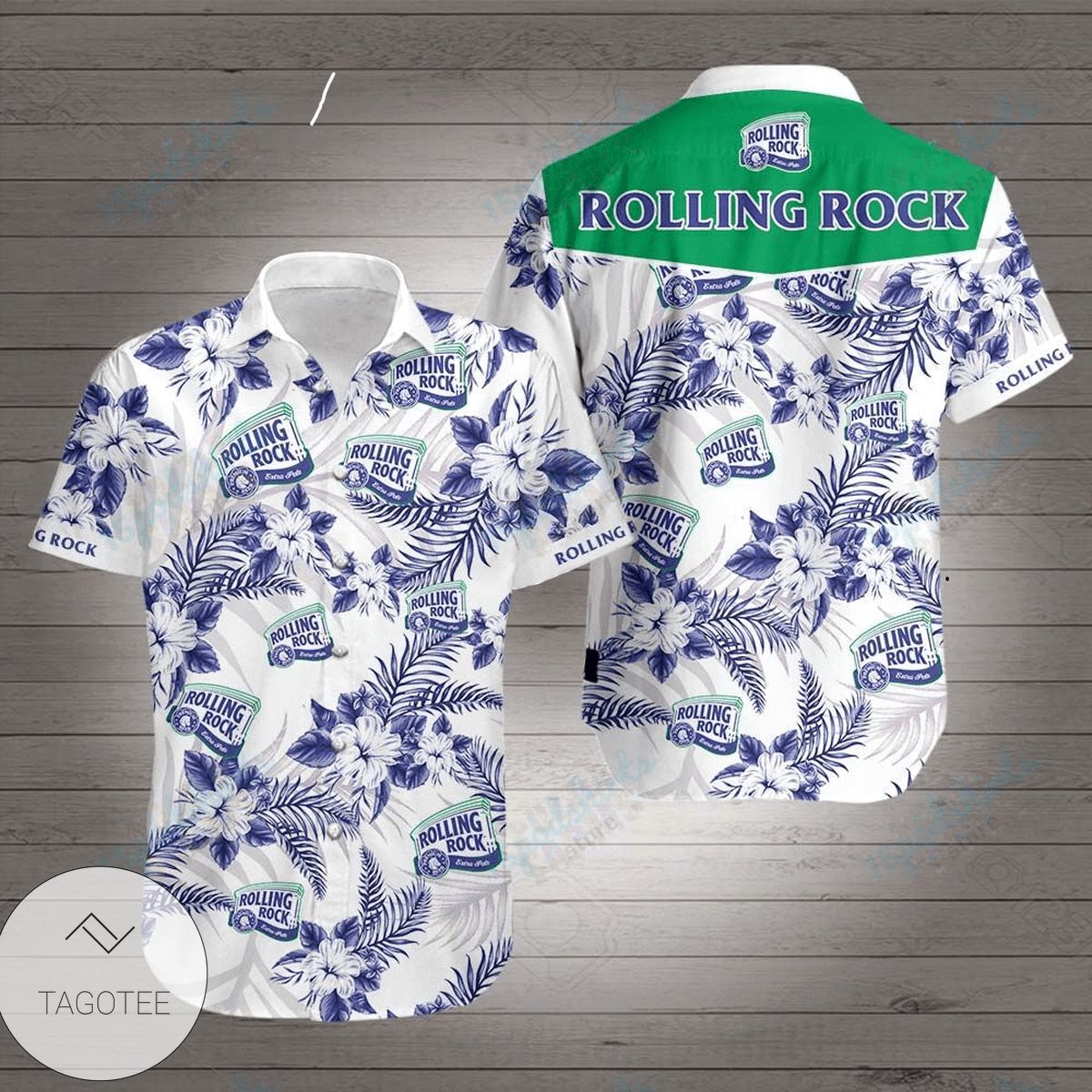 Rolling Rock Music Hawaiian Graphic Print Short Sleeve Hawaiian Casual Shirt