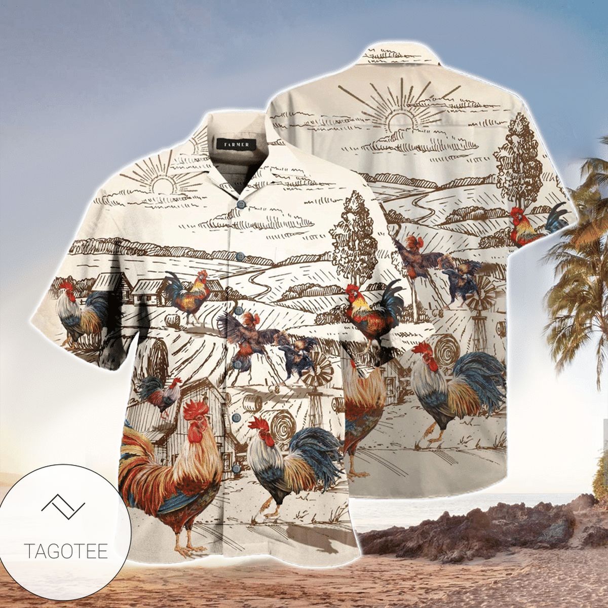 Rooster 5 For Men And Women Graphic Print Short Sleeve Hawaiian Casual Shirt