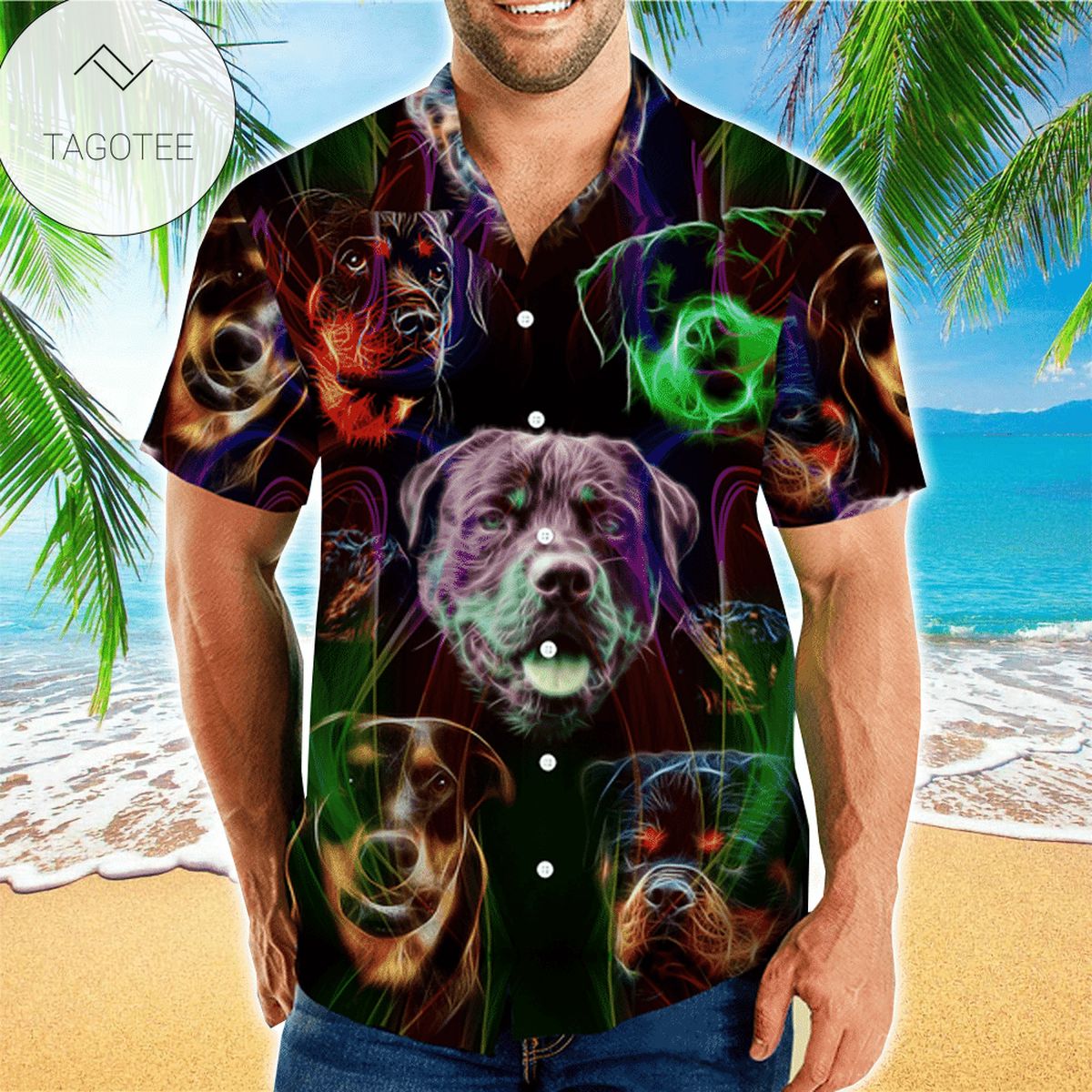 Rottweiler Cool surfboarding All Over Print Hawaiian Shirt