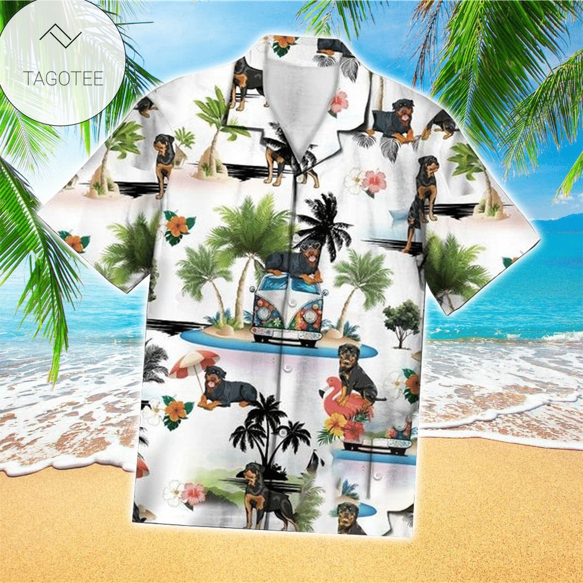 Rottweiler Vacation Hawaiian Shirt For Men With Vibrant Colors And Textures