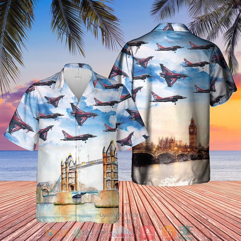 Royal Air Force Union Flag Typhoon Aircraft palm tree blue Hawaiian Shirt