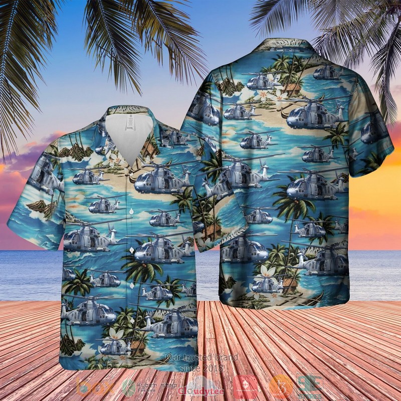 Royal Navy MERLIN HM MK2 Sunset blue Short Sleeve Hawaiian shirt, short