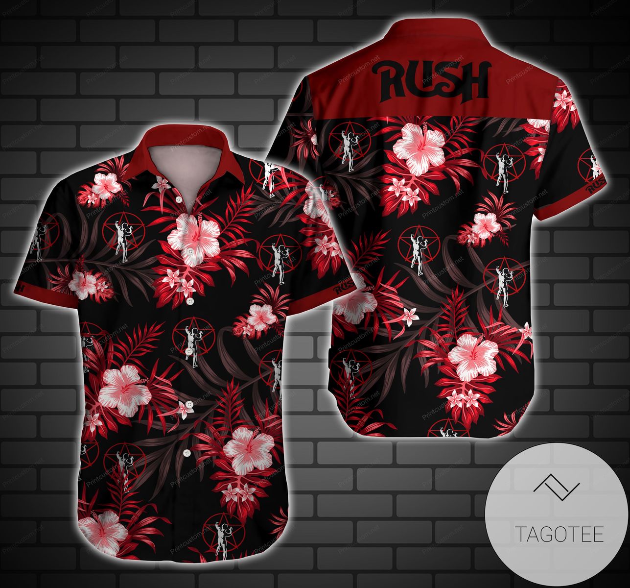 Rush Music Band Hawaiian Graphic Print Short Sleeve Hawaiian Casual Shirt