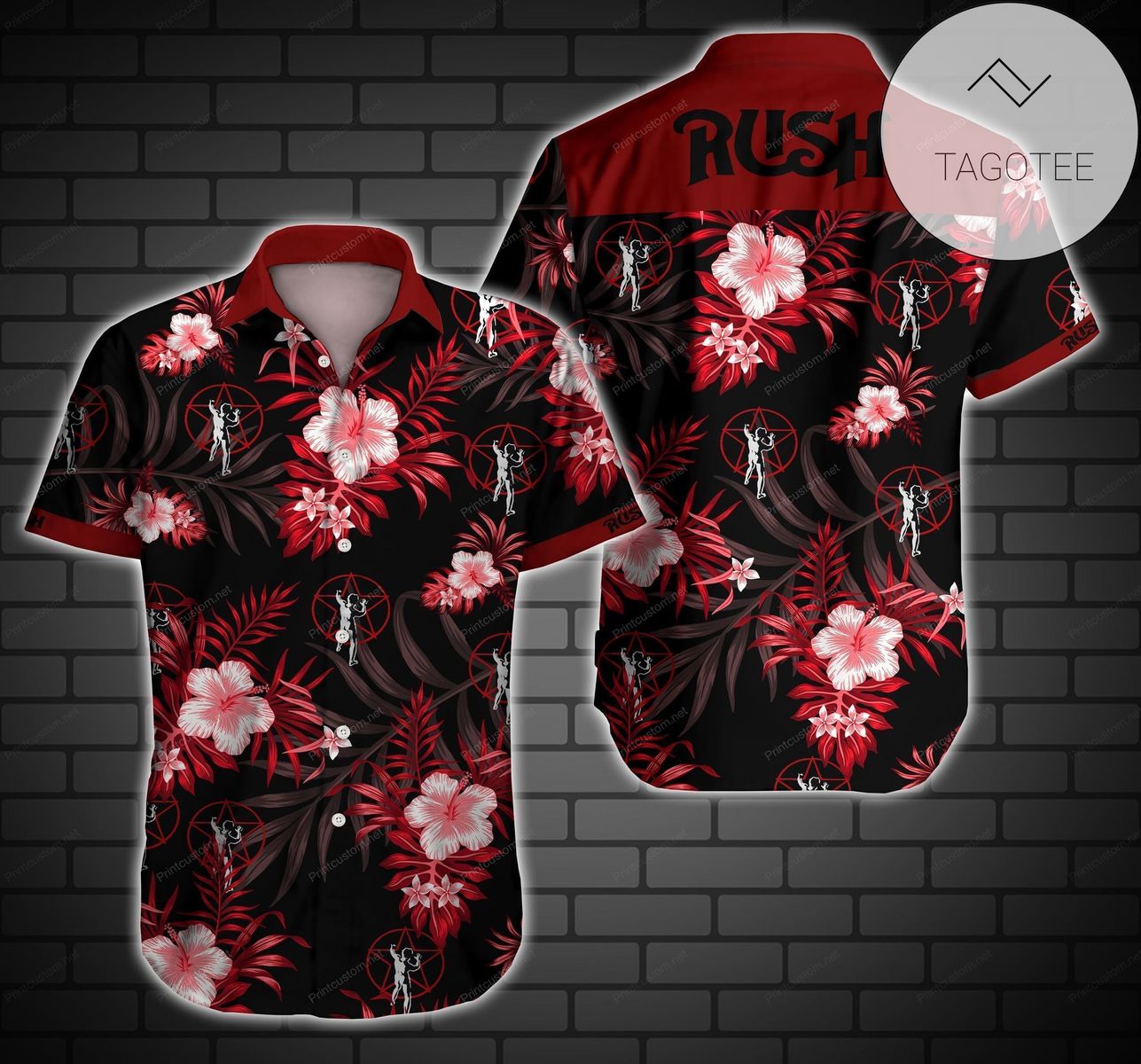 Rush Music Band Hawaiian Graphic Print Short Sleeve Hawaiian Casual Shirt