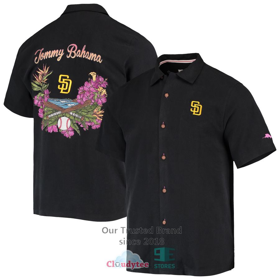 San Diego Padres Tommy Bahama Bay Black Hawaiian Shirt