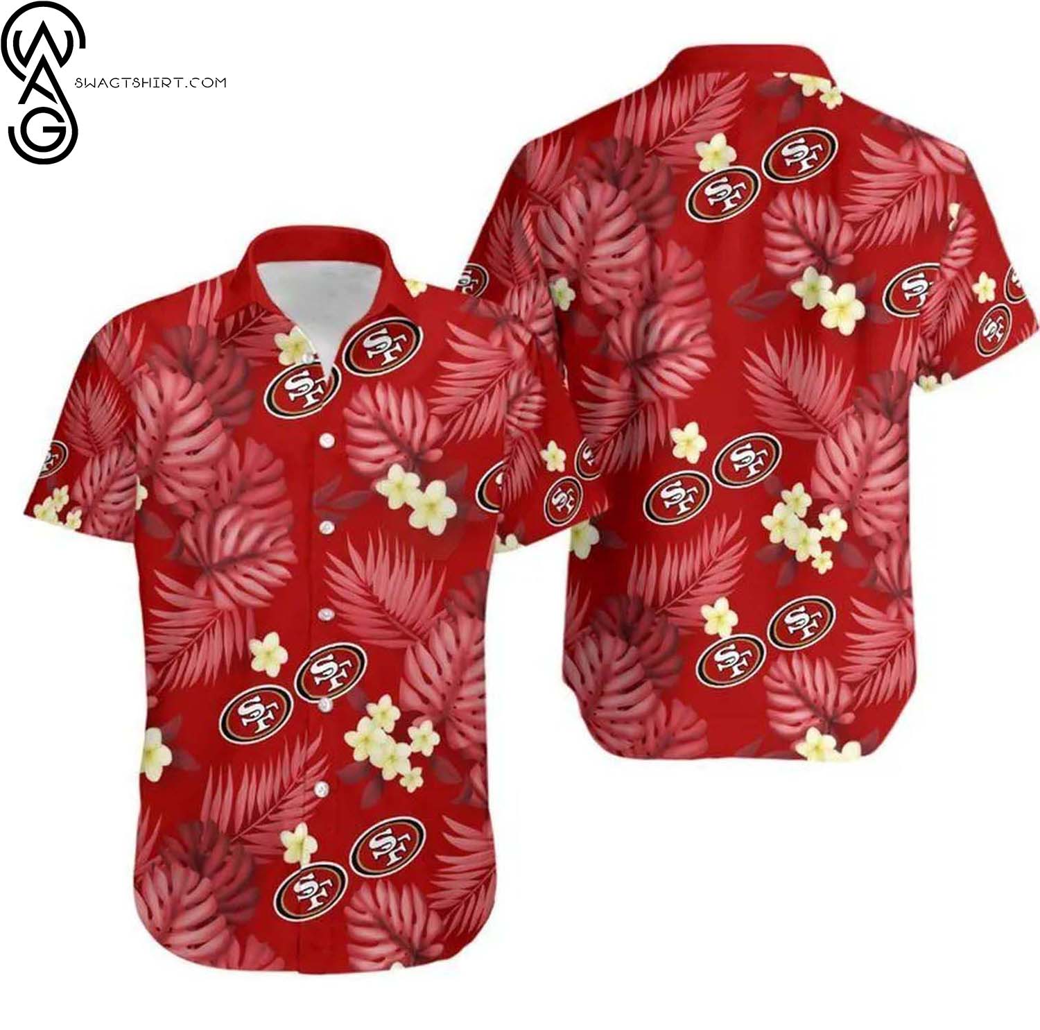 San Francisco 49ers Cream Floral Aloha Hawaiian Shirt