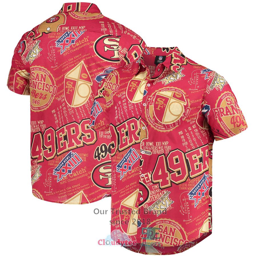 San Francisco 49ers FOCO Thematic Scarlet Hawaiian Shirt