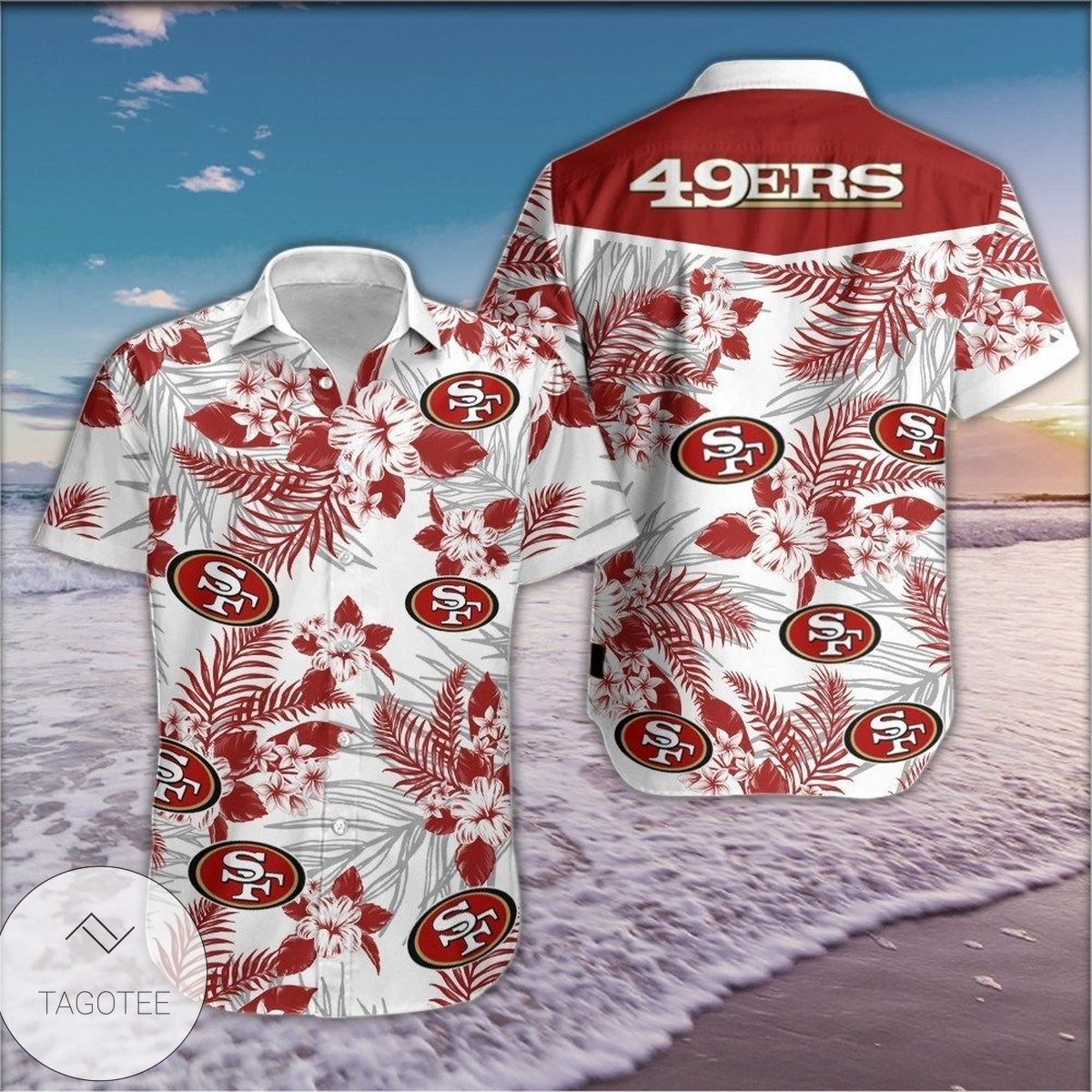 San Francisco 49ers Hawaiian 3d Shirt Floral Button Up Slim Fit Body- Nfl