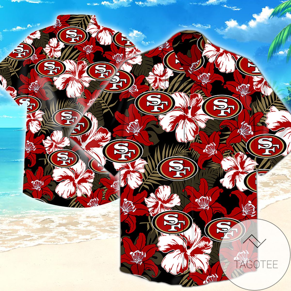 San Francisco 49ers LV All Over Print Summer Short Sleeve Hawaiian Beach Shirt – Red