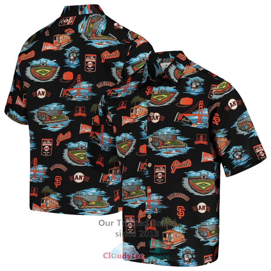 San Francisco Giants Tommy Bahama Coconut Point Playa Floral Black Hawaiian Shirt