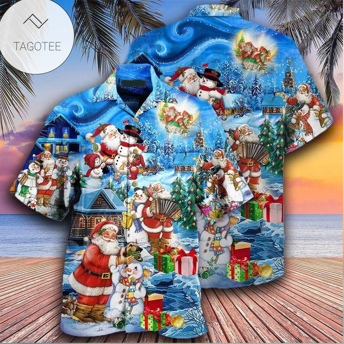 Santa Christmas Tree Yellow Hawaiian Shirt