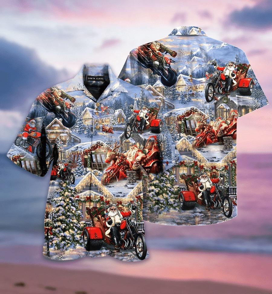 Santa Biker Christmas Hawaiian Shirt For Men Women