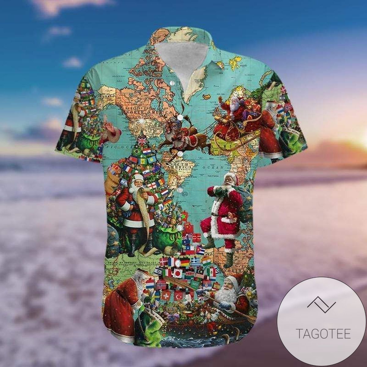 Santa Claus And Reindeer In Space Christmas Hawaiian Shirt