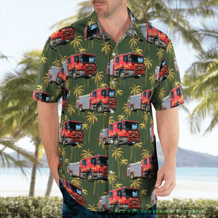 Scania Fire Truck Button Hawaiian SHirt