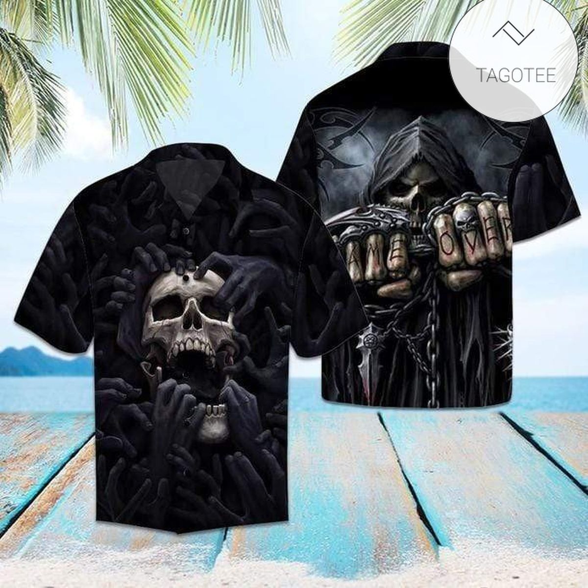 Scary Skull Grey Hawaiian Aloha Shirts