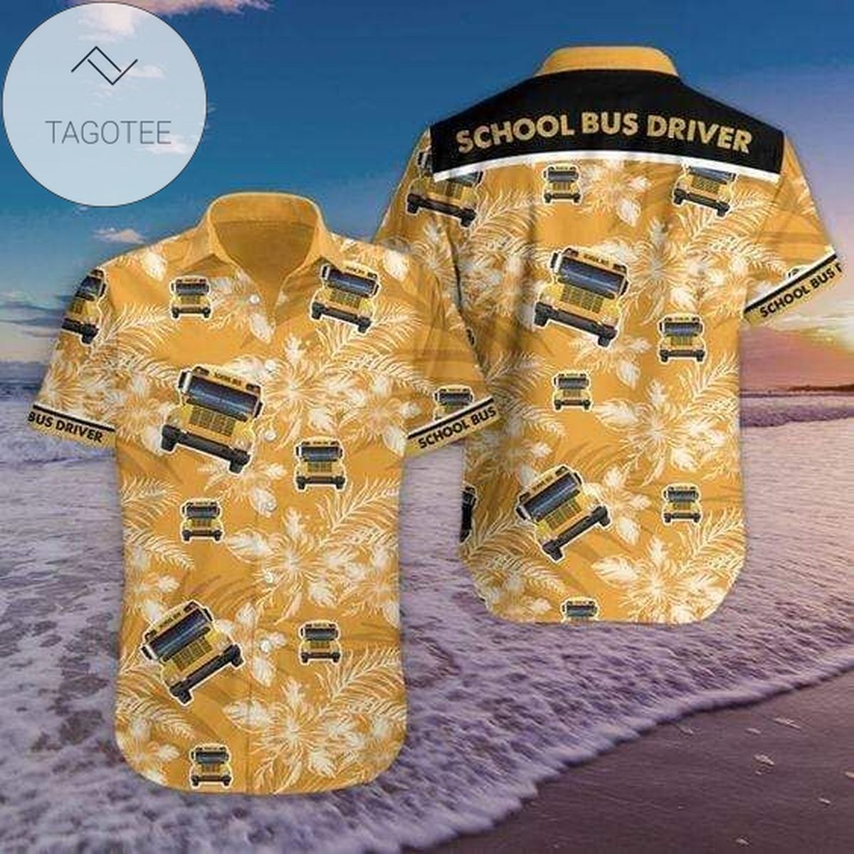 School Bus Driver All Over Print 3D Summer Short Sleeve Hawaiian Beach Shirt – Yellow