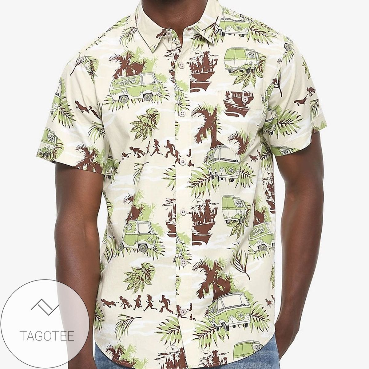 Scooby Doo Hawaiian Graphic Print Short Sleeve Hawaiian Casual Shirt