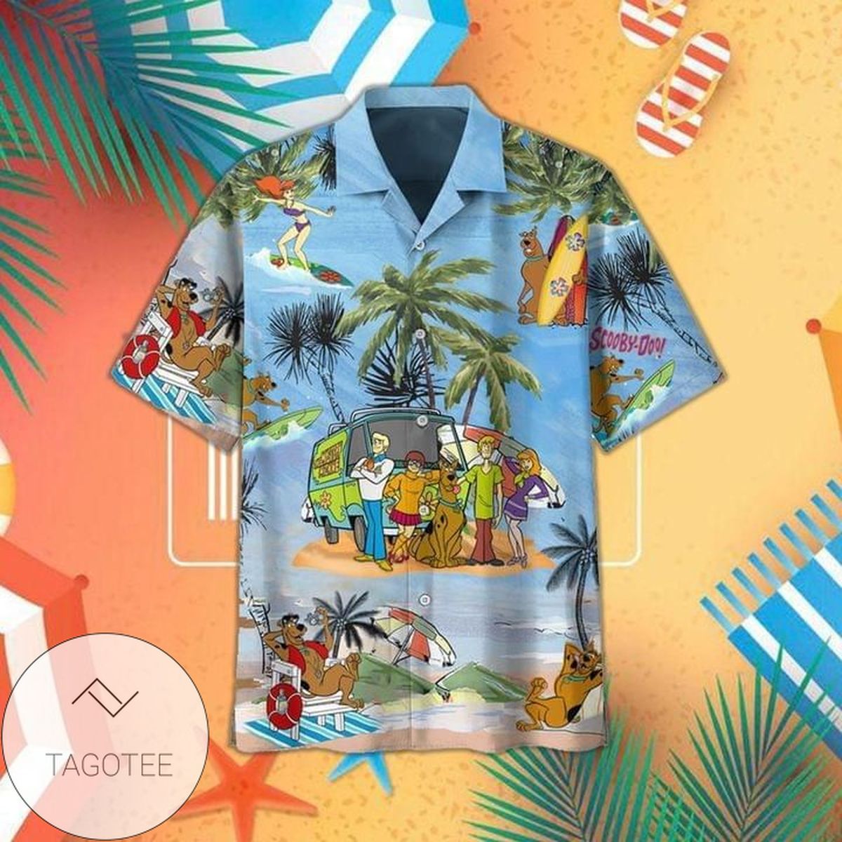 Scooby Doo Mystery Machine Tropical Hawaiian Graphic Print Short Sleeve Hawaiian Casual Shirt