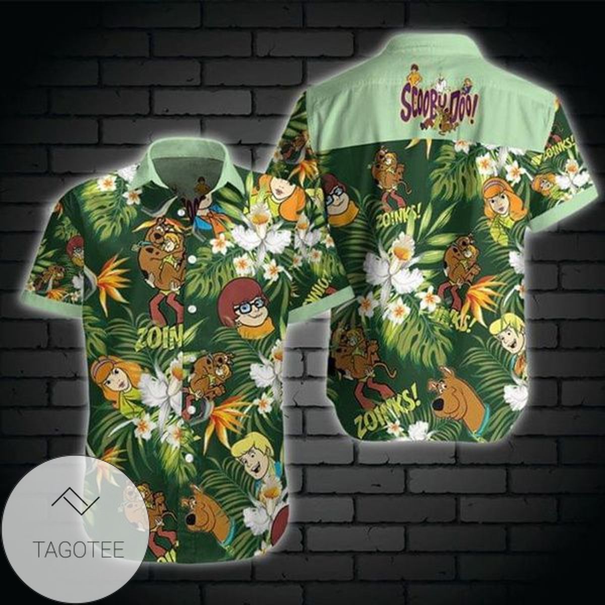 Scooby Doo Tropical Hawaiian Graphic Print Short Sleeve Hawaiian Casual Shirt