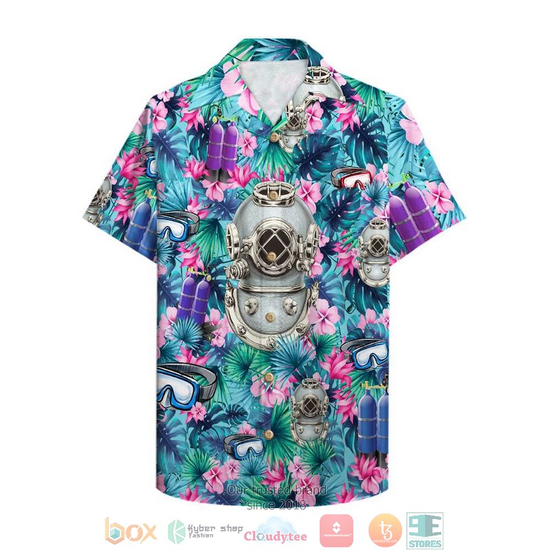 Scuba Diving Green Hawaiian Shirt