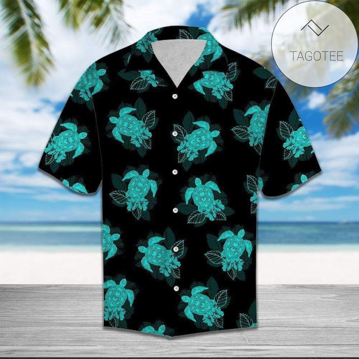 Sea Turtle With Tropical Leaf Flower 3D Print Polyester Hawaiian Shirt