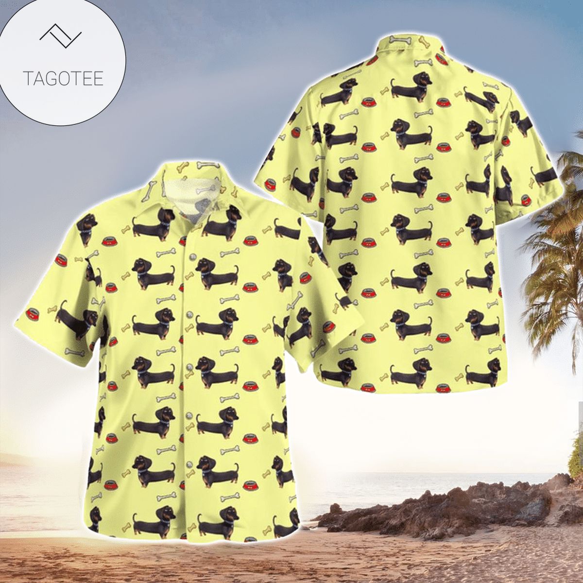 Seamless Dachshund Funny Yellow Hawaiian Shirt Crazy Funny Vintage Hawaiian Shirt