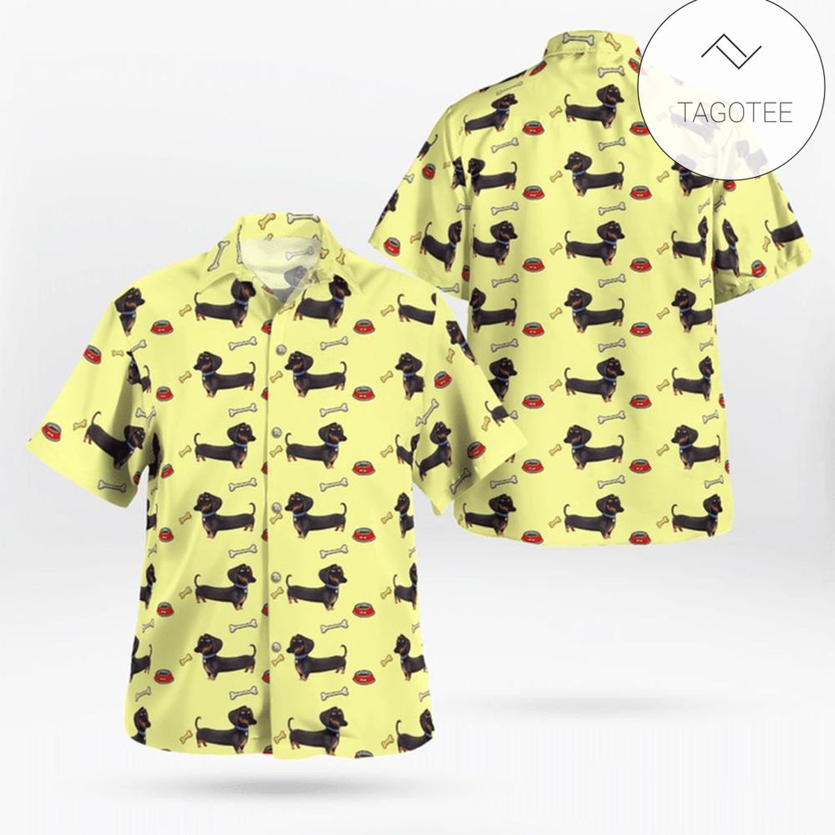 Seamless Dachshund Funny Yellow Hawaiian Shirt