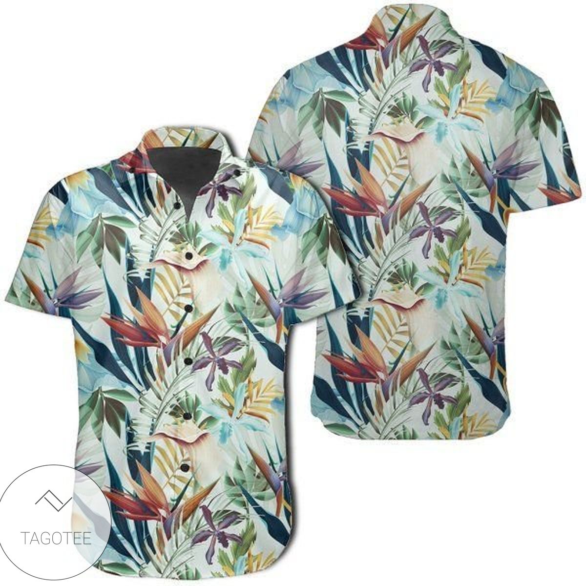 Seamless Tropical Flower Plant And Leaf Pattern Background Hawaiian Shirt