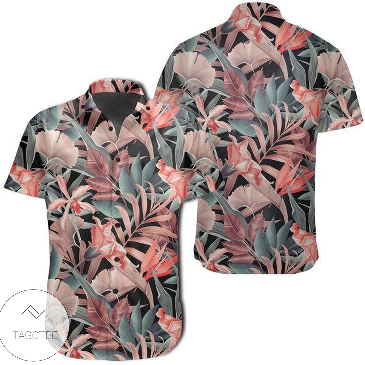 Seamless Tropical Flower Plant Pattern Background Hawaiian Shirt