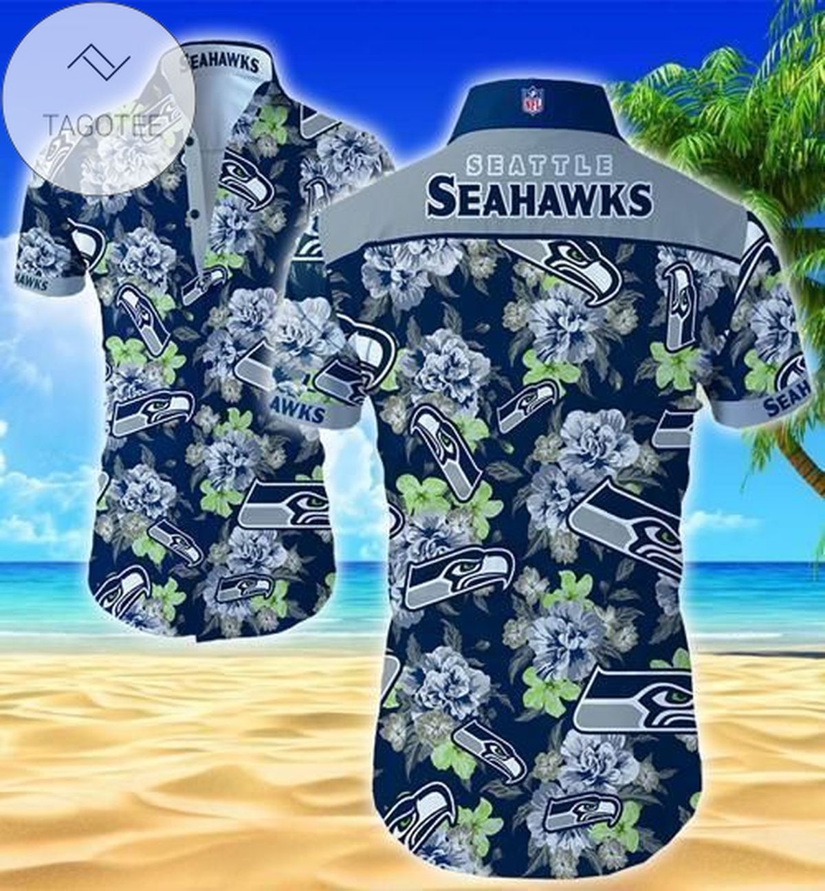 Seattle Seahawks All Over Print Summer Short Sleeve Hawaiian Beach Shirt – White