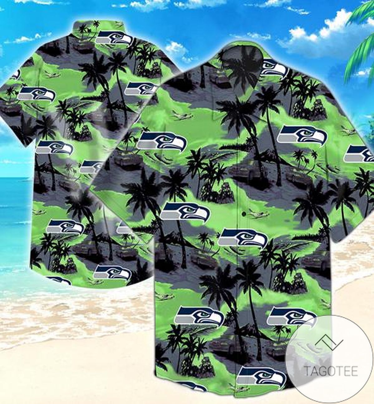 Seattle Seahawks All Over Print Summer Short Sleeve Hawaiian Beach Shirt – White