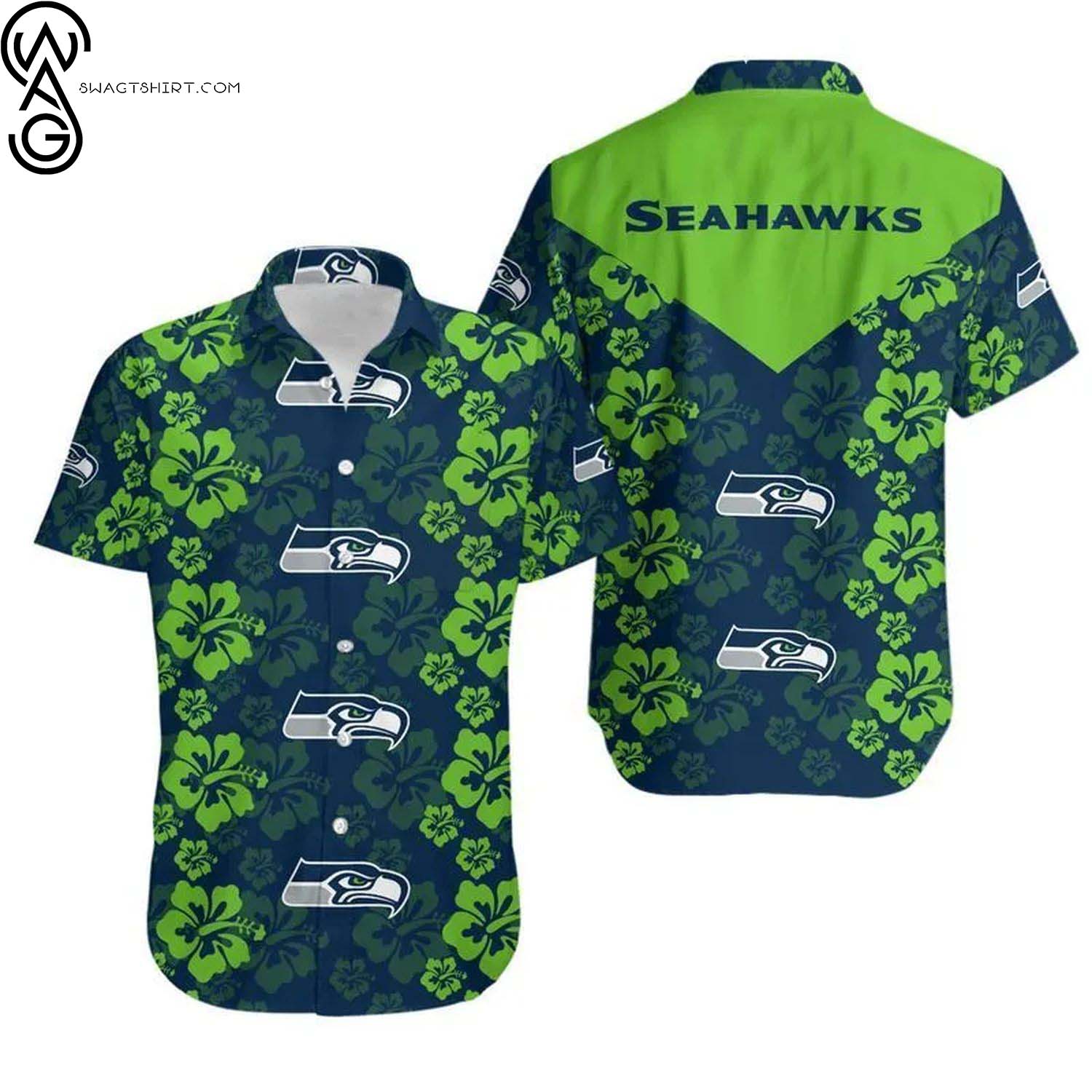 Seattle Seahawks Coconut Trees Summer Aloha Hawaiian Shirt