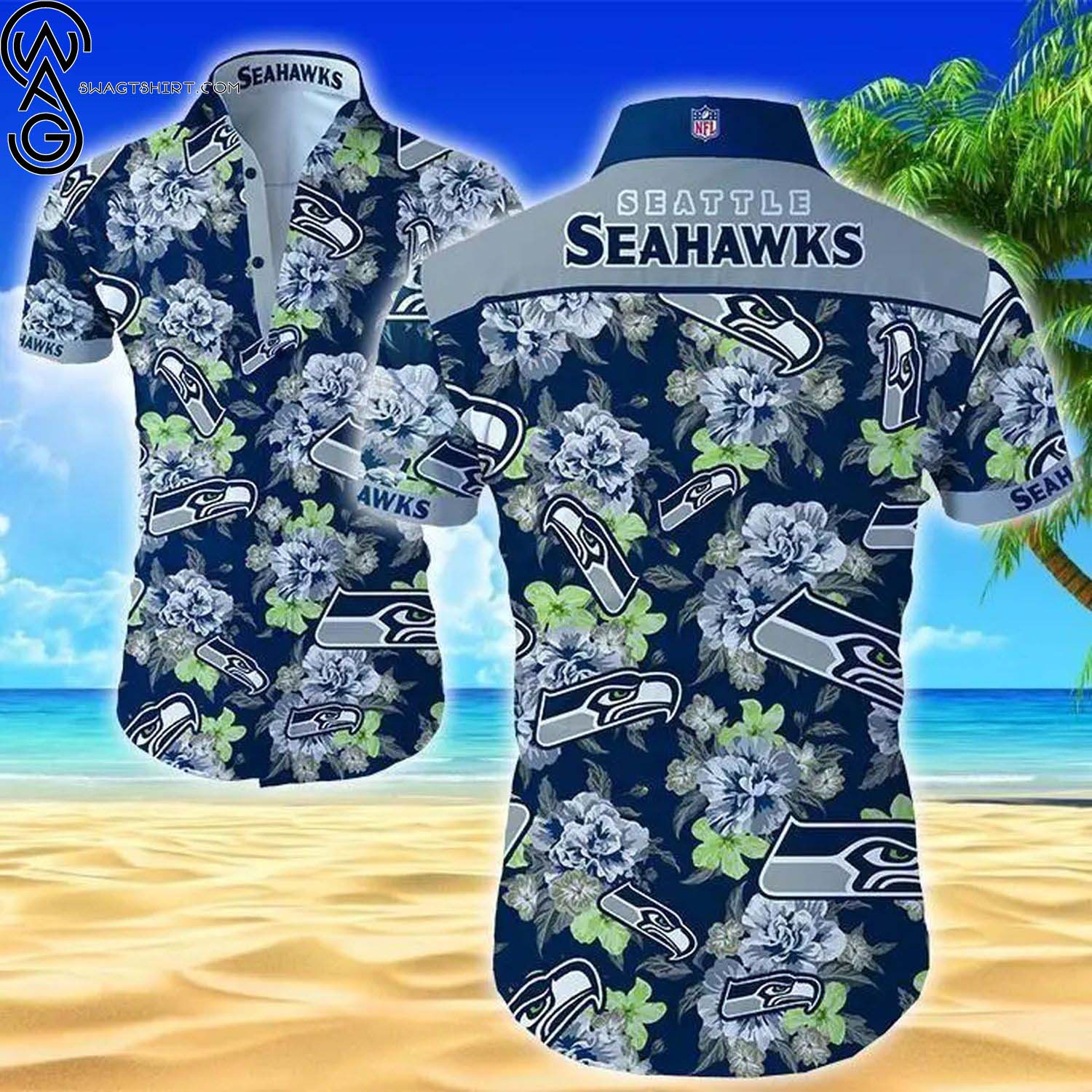 Seattle Seahawks Logo Floral Summer Aloha Hawaiian Shirt