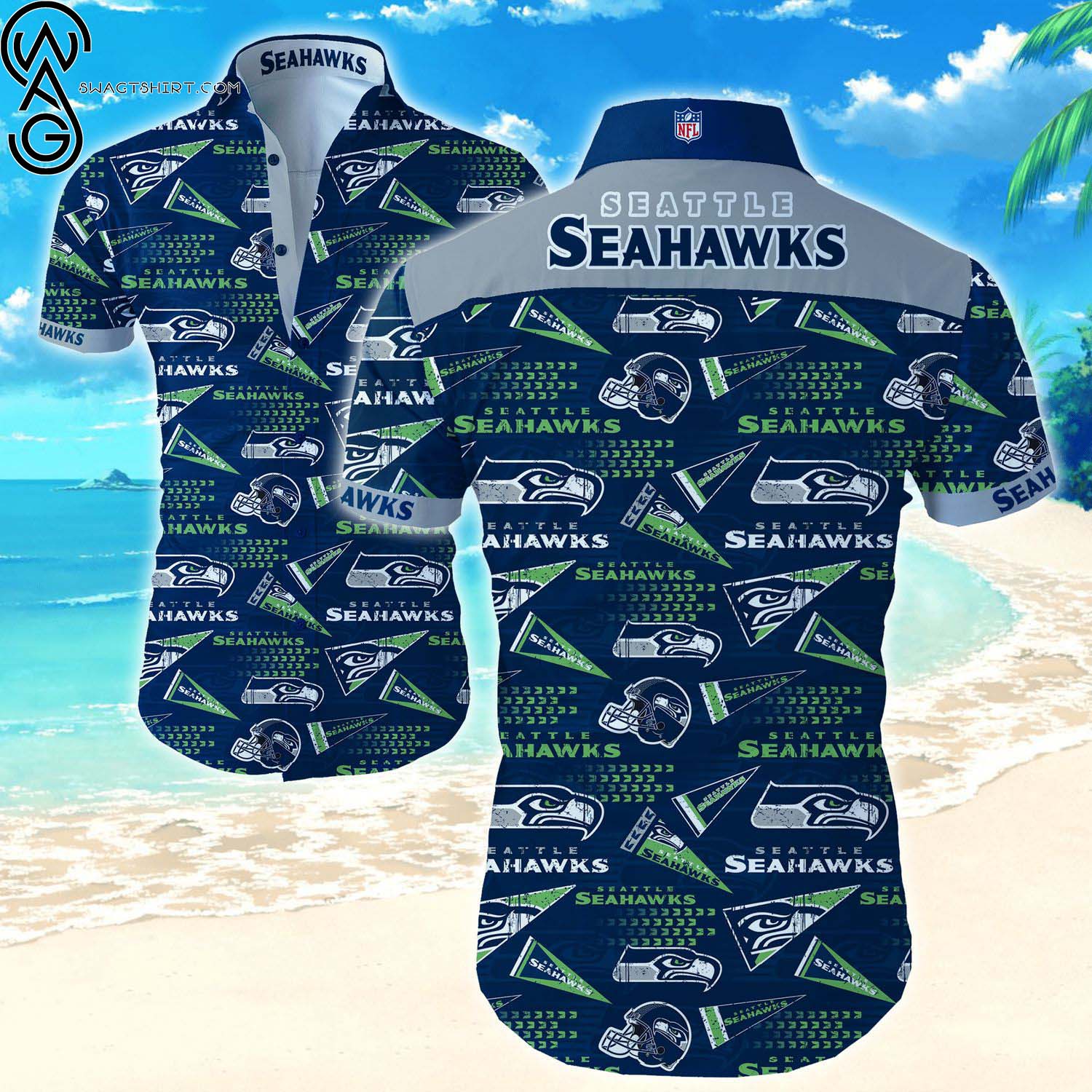 Seattle Seahawks Logo Floral Summer Aloha Hawaiian Shirt