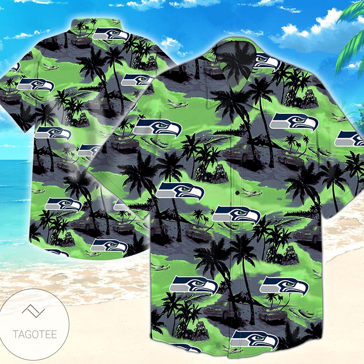 Seattle Seahawks LV All Over Print Summer Short Sleeve Hawaiian Beach Shirt – Navy