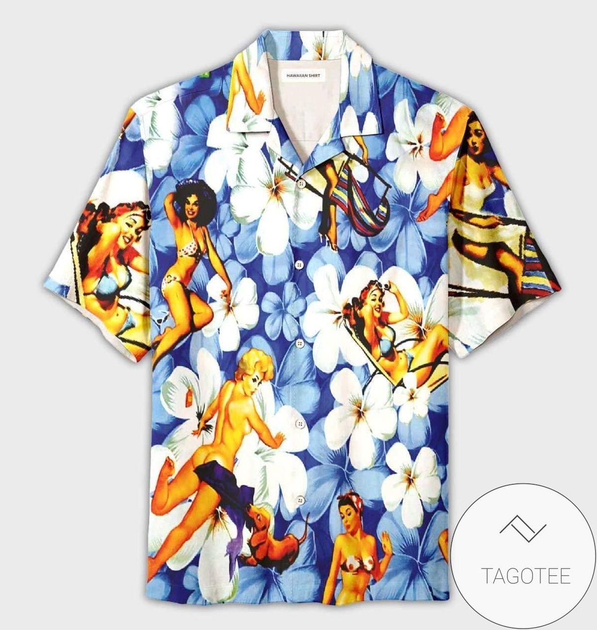 Sexy Girls Retro Orange Tropical Hawaiian Aloha Shirts