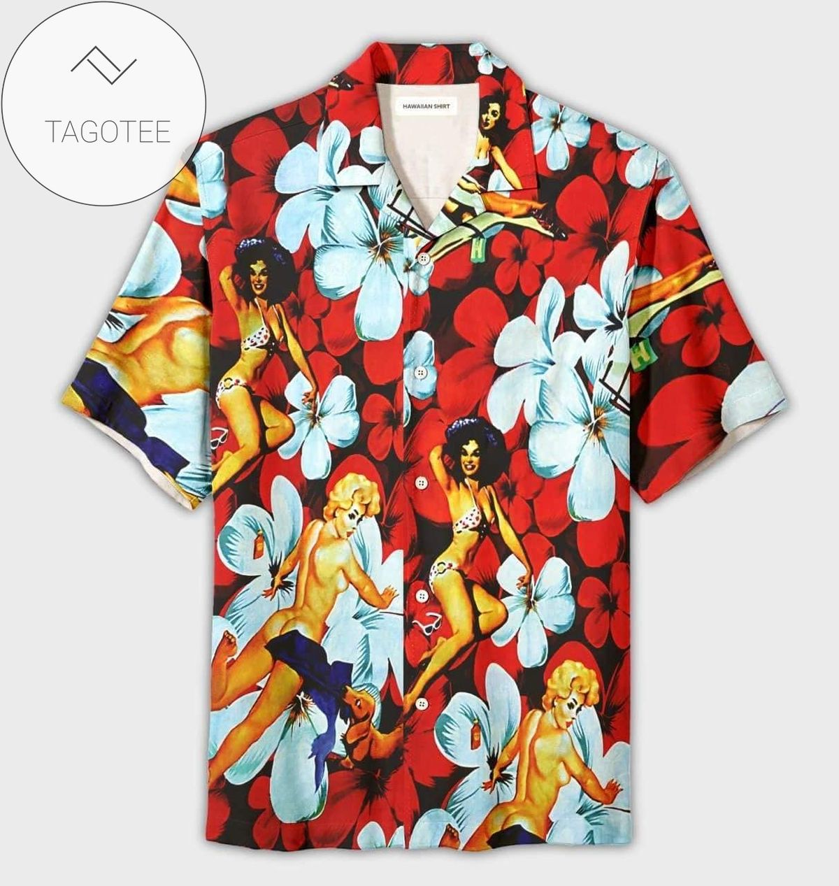 Sexy Girls Retro Tropical Blue Hawaiian Aloha Shirts