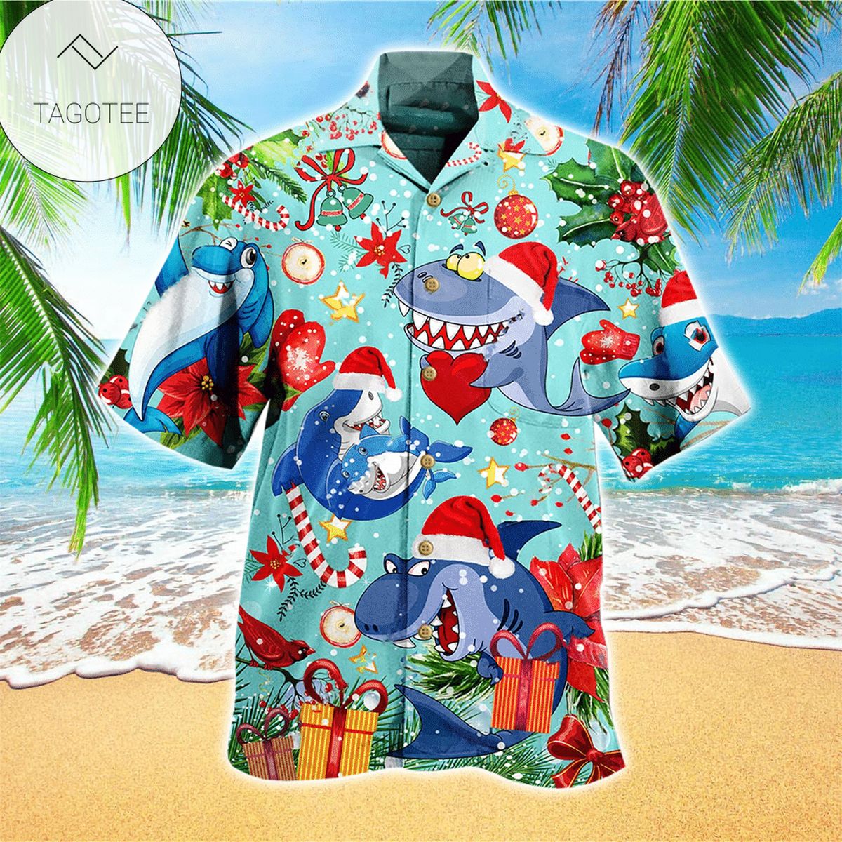 Shark Christmas Hawaiian Shirt Mens Hawaiian Shirt For Shark Lover