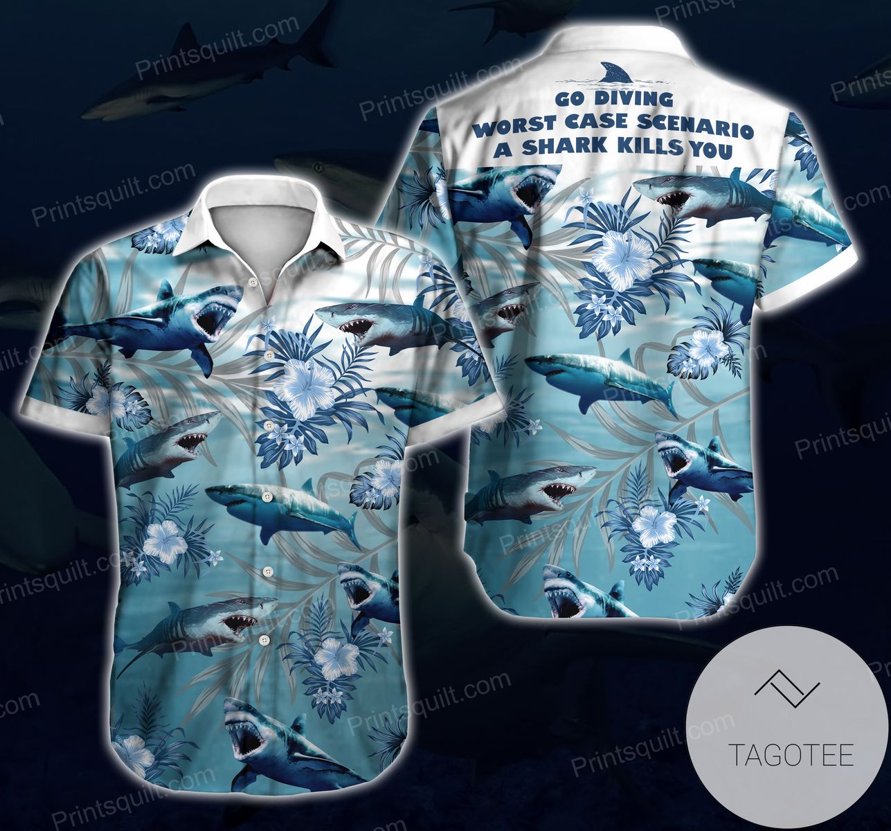 Shark Lovers Hawaiian Graphic Print Short Sleeve Hawaiian Casual Shirt