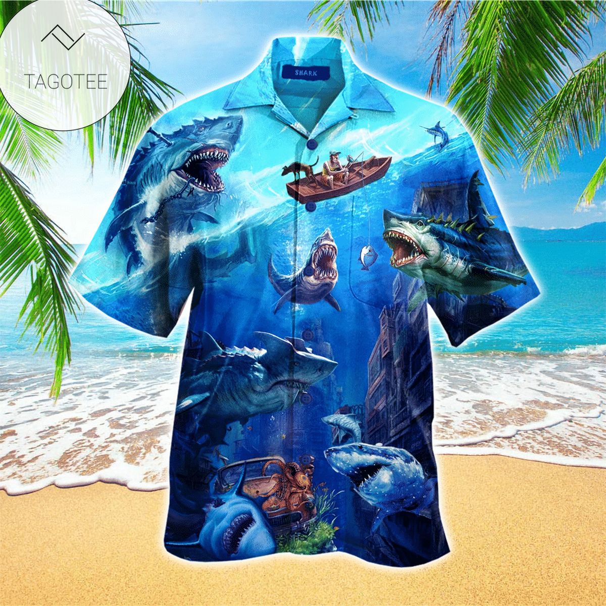 Shark Ocean 1 For men And Women Graphic Print Short Sleeve Hawaiian Casual Shirt