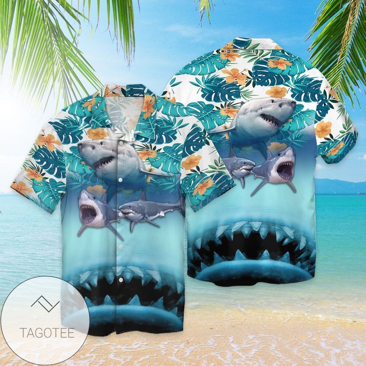 Shark Mens Hawaiian Shirt Shark Button Up Shirt