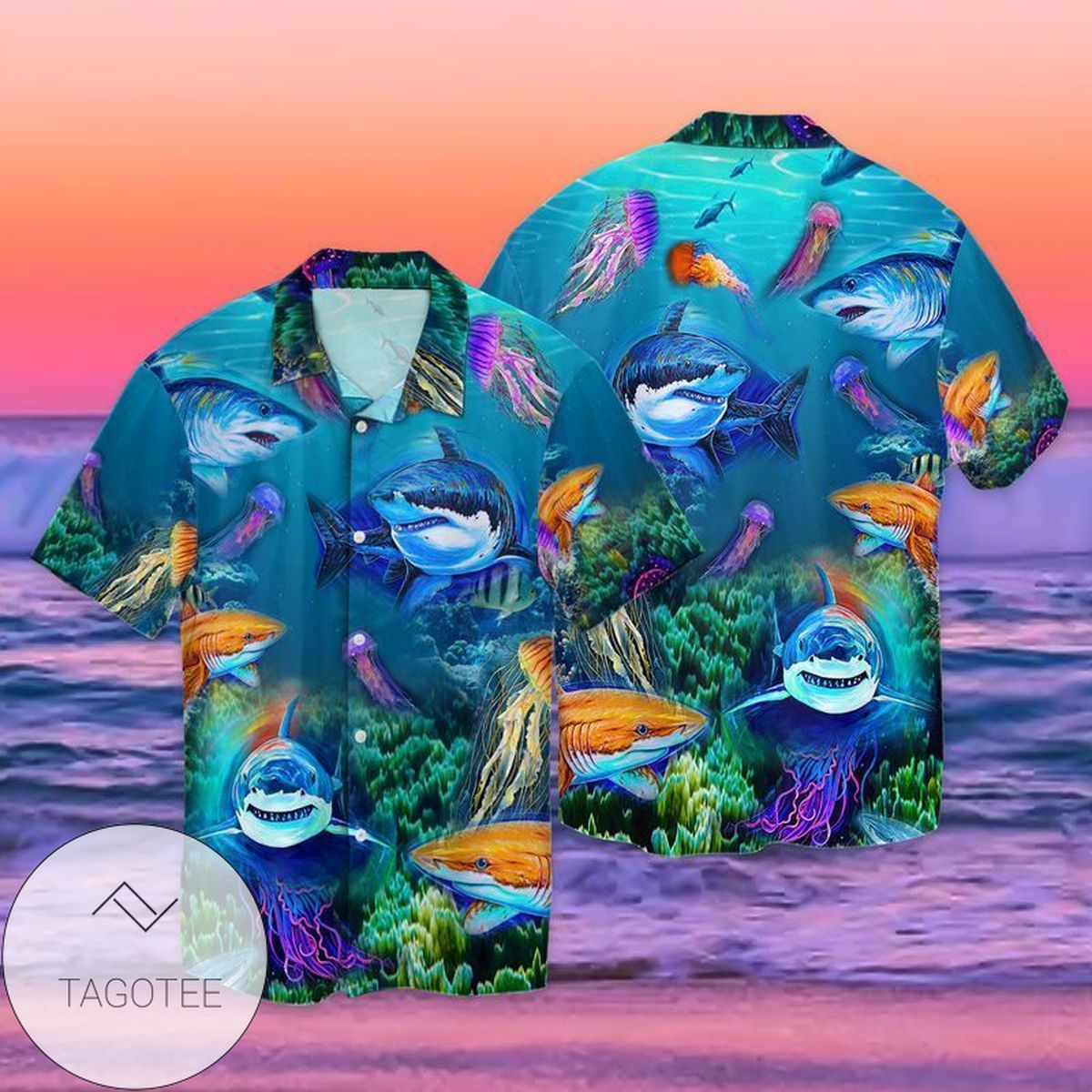 Shark Ocean 1 For men And Women Graphic Print Short Sleeve Hawaiian Casual Shirt