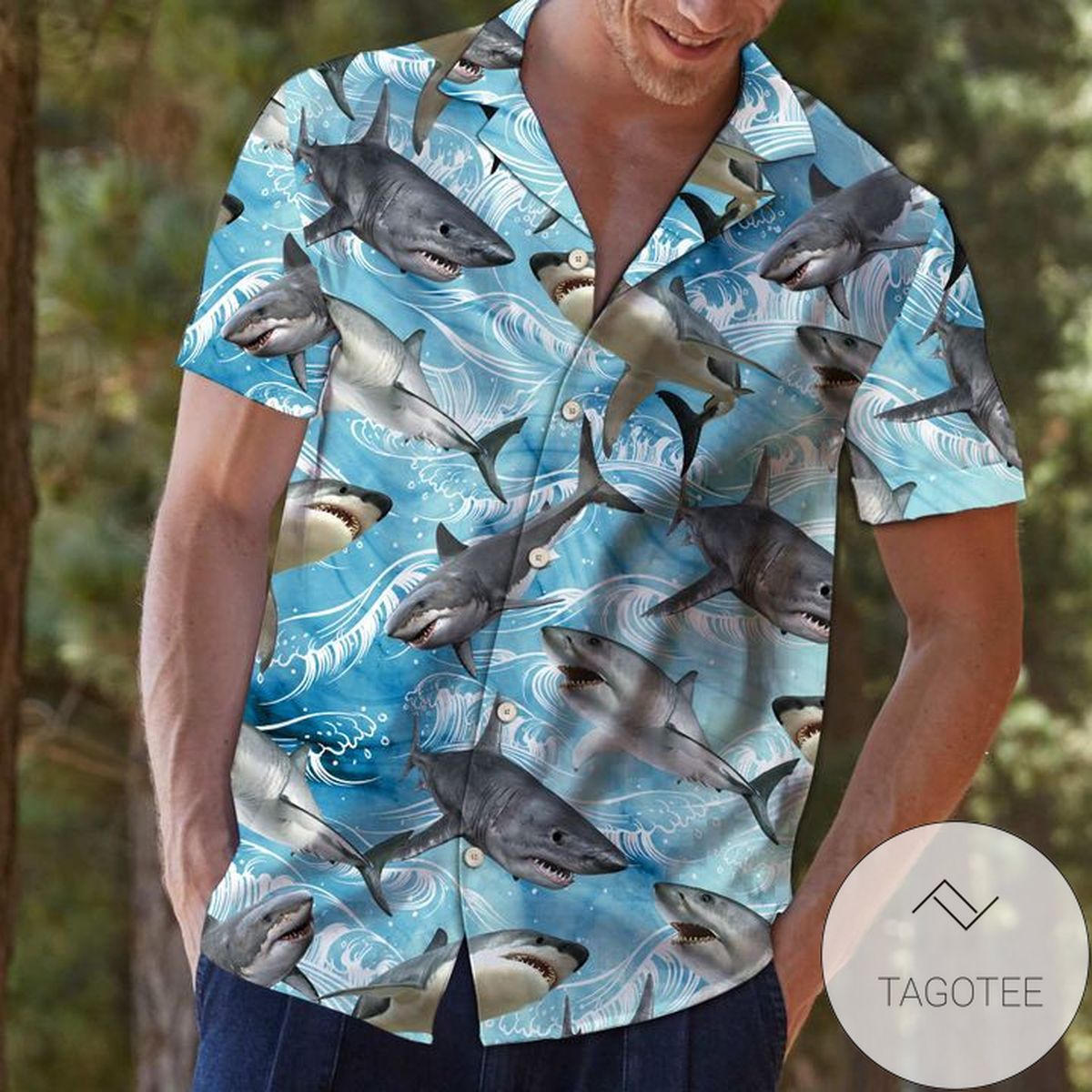 Sharks Are Print Short Sleeve Hawaiian Casual Shirt