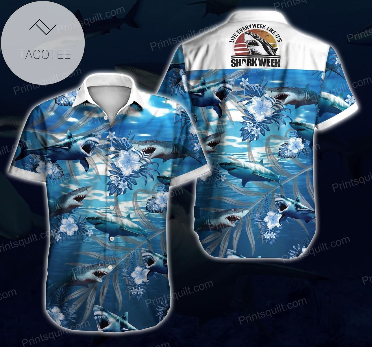 Sharks Are Print Short Sleeve Hawaiian Casual Shirt