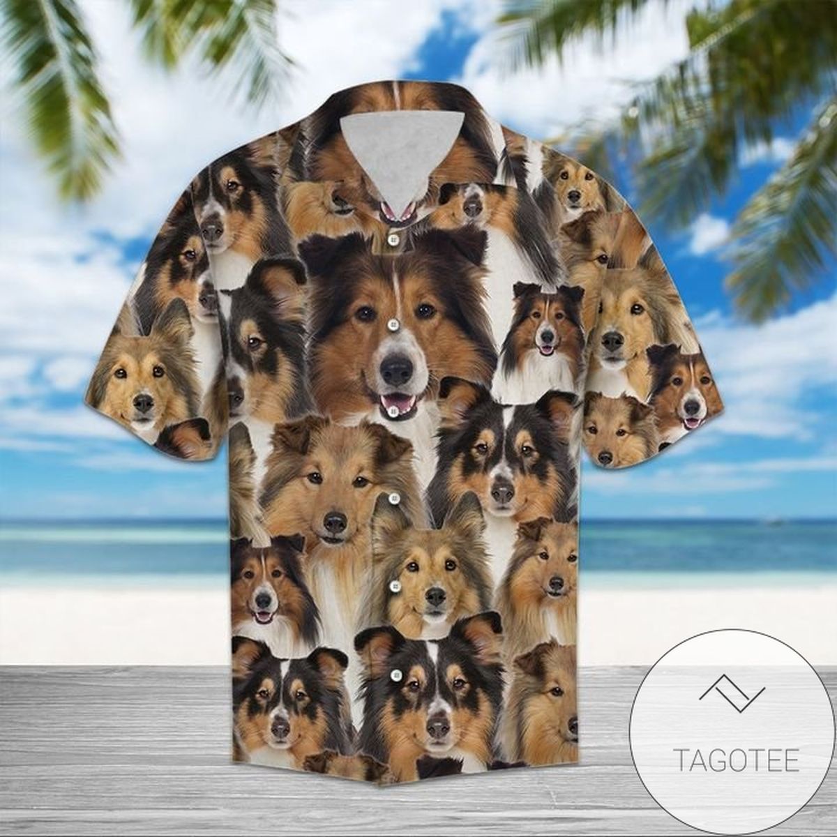 Shetland Sheepdog All Over Print Summer Short Sleeve Hawaiian Beach Shirt – White