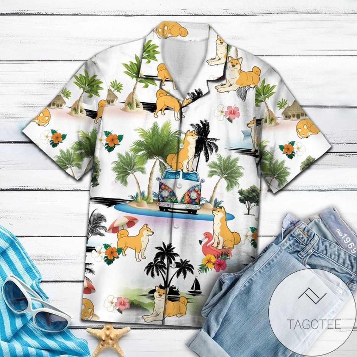 Shiba Inu Doge Meme All Over Print 3D Summer Short Sleeve Hawaiian Beach Shirt