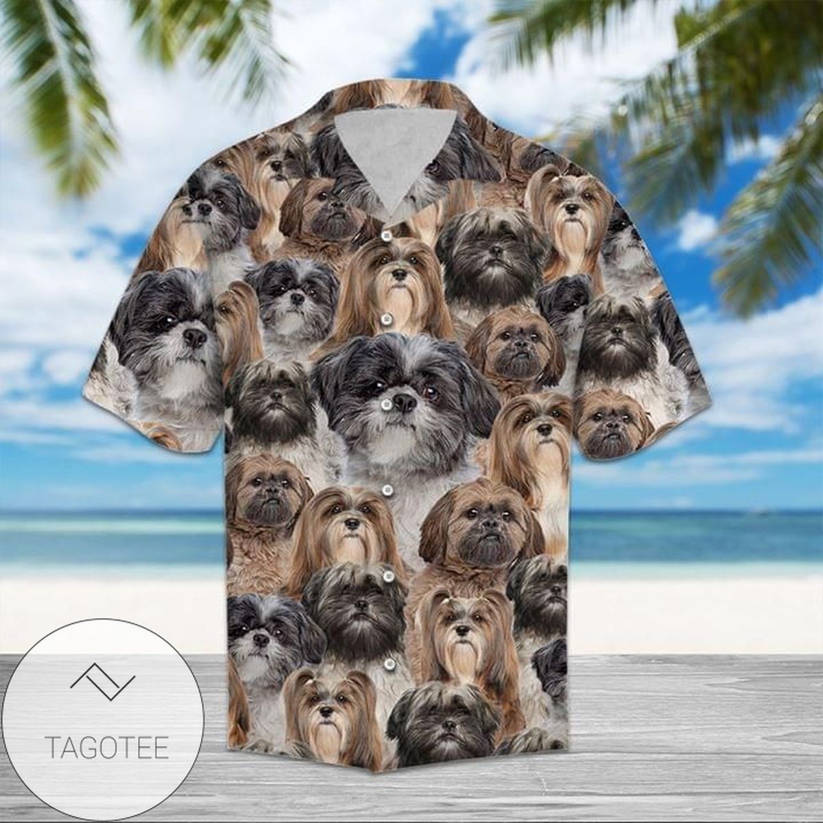 Shih Tzu dog animals Hawaiian Graphic Print Short Sleeve Hawaiian Shirt